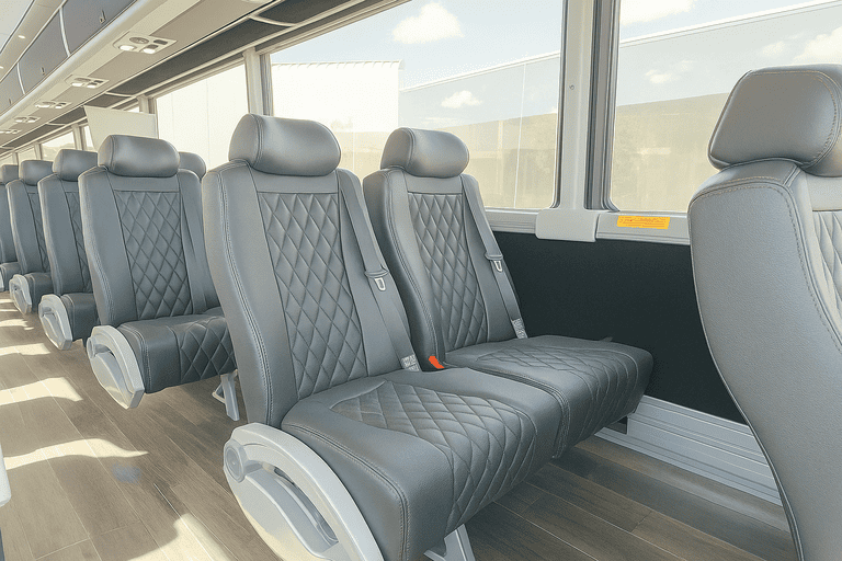 interior of Missoula Minibus Company charter bus